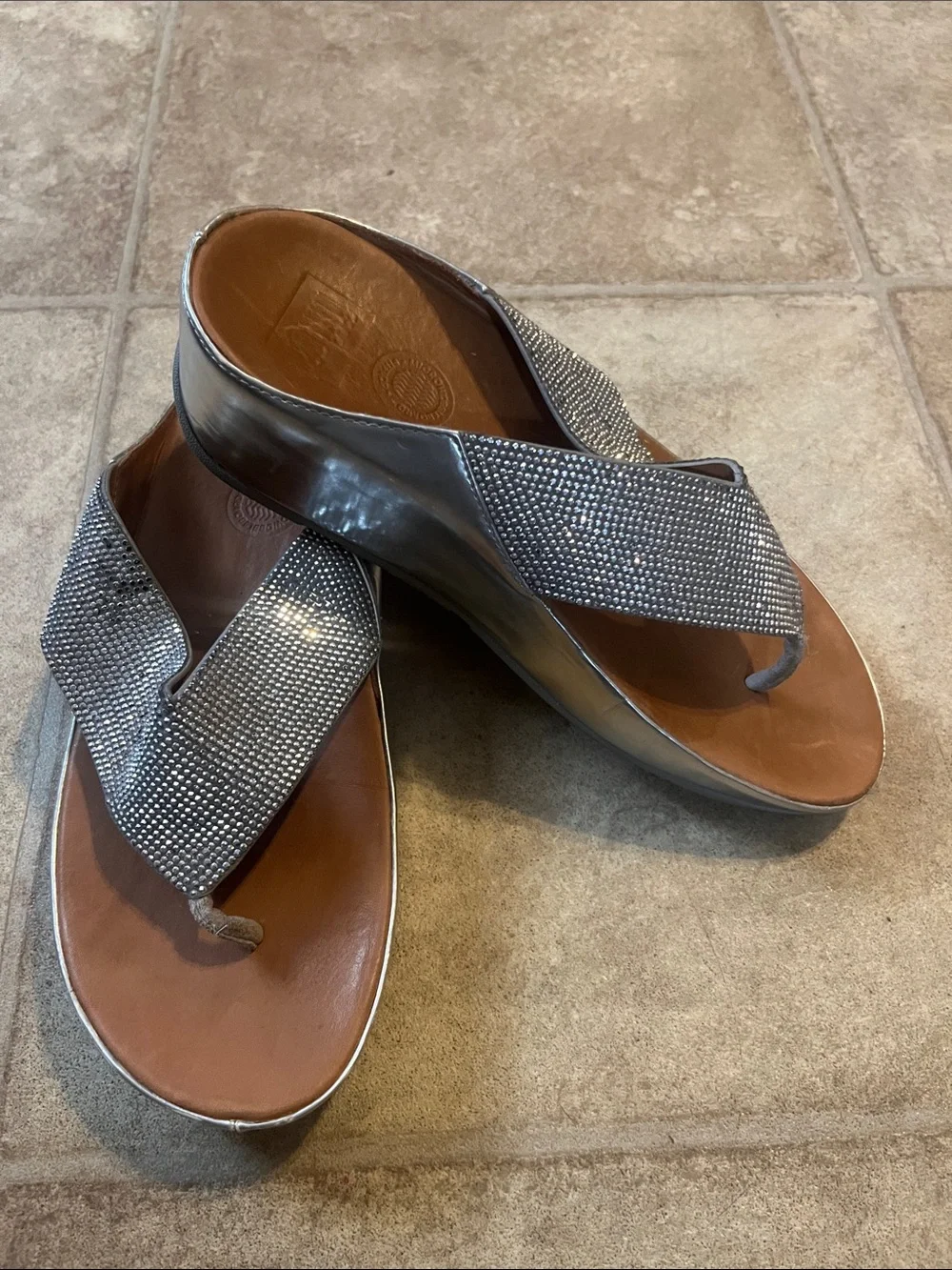 Women Fitflop Silver Lulu Glitz Thong Sandal Comfortable Orthopedic Leather